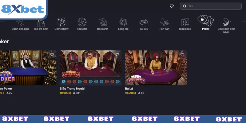Hướng dẫn cách tham dự ván cược Poker 8XBET