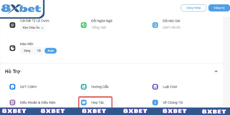 Nhấn chọn vào mục hợp tác để bắt đầu đăng ký tài khoản
