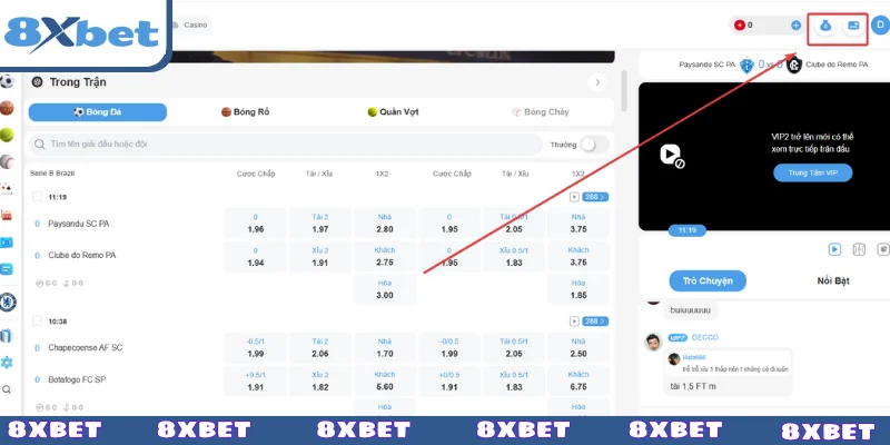 Lựa chọn mục nạp tiền trên giao diện sau khi đã đăng nhập